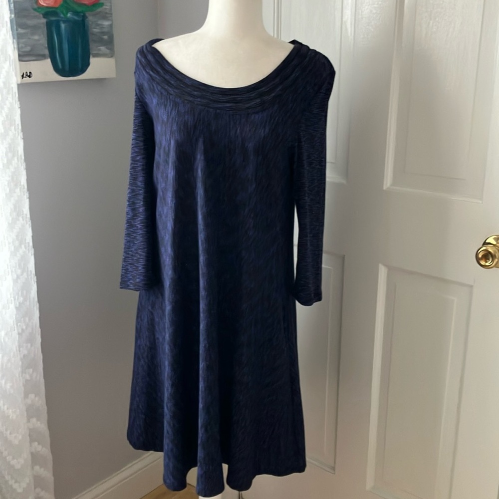 Anthropologie Saturday Sunday 3/4 sleeve loose blue dress pockets modest M EUC